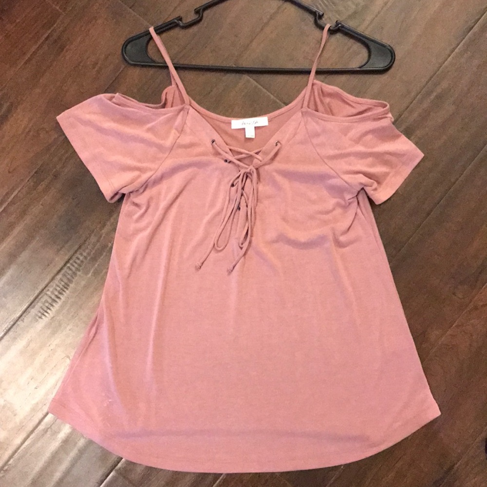 Super cute blush pink off the shoulder top